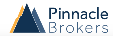 Logo of Pinnacle Brokers: Triangles in shades of gold and blue, with text 