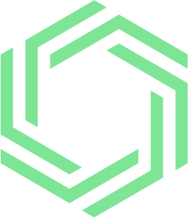 A green hexagon with arrows pointing in opposite directions on a white background.