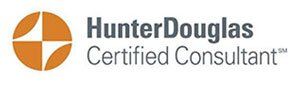 the logo for hunter douglas certified consultant wood blinds Simply Windows