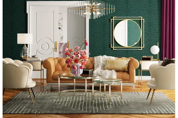 Living Room: Neutral Base with Jewel Tone Accents