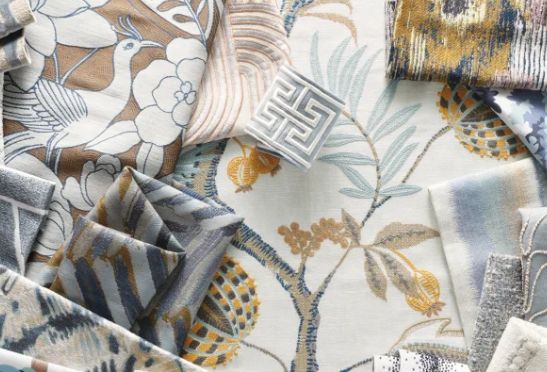 A palette of designer fabric samples from Stroheim. 