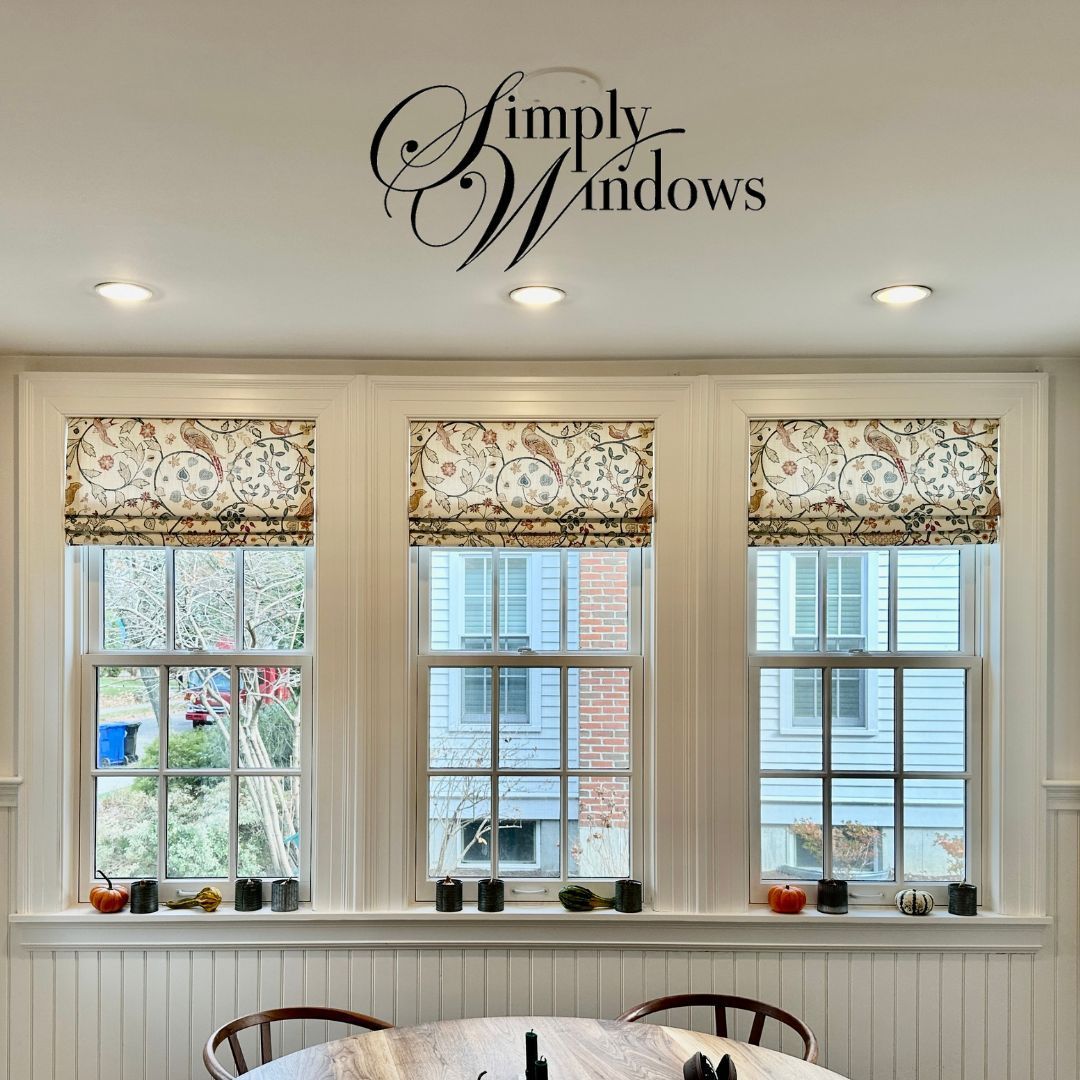 Whimsical roman shades make a New England home warm and inviting - simply windows, ma