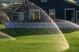 Sprinklers watering in lawn