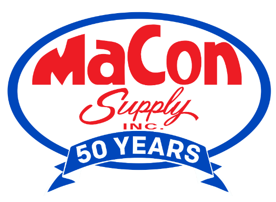 MaCon Supply logo: red text 