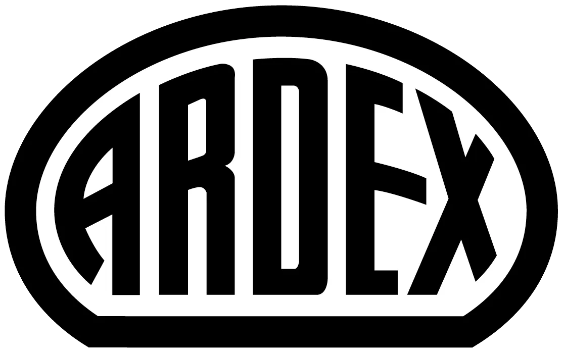 Logo of the company ARDEX: black text in a thick, black oval frame.