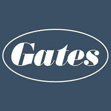 Gates logo in white text within a white oval, on a dark blue background.