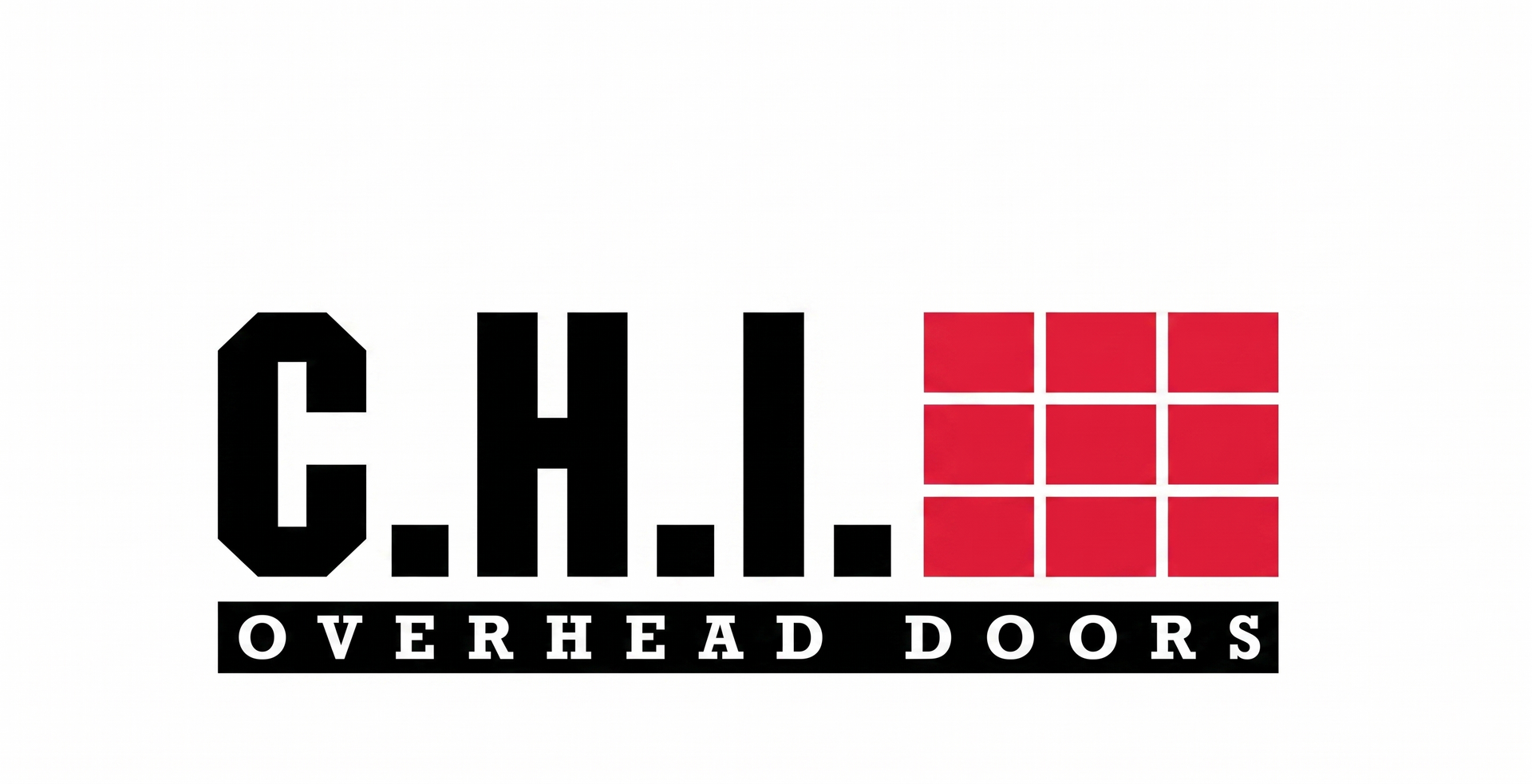 C.H.I. Overhead Doors logo with black text and a red grid icon on a white background