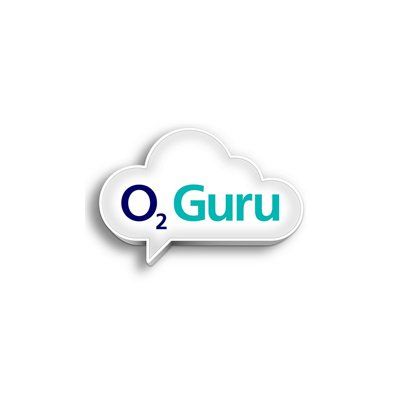 O₂ Guru logo: Blue oxygen symbol, teal