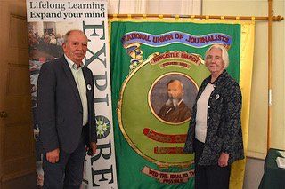 Explore lifelong learning 2018 Dr Bill Lancaster & Dr Dorothy Stainsby with NUJ banner adult education