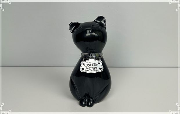 A Black Cat With a Tag That Says I Love You — Pets Forever Cremations In North Lakes, QLD