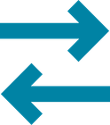 Two teal arrows pointing right and left on a white background.