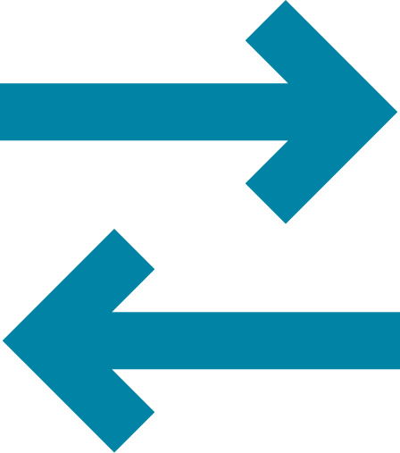 Two teal arrows pointing right and left on a white background.