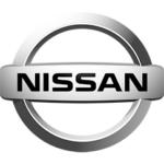 Nissan logo in silver and black with circular emblem and wordmark