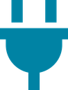 Blue electrical plug icon on a white background