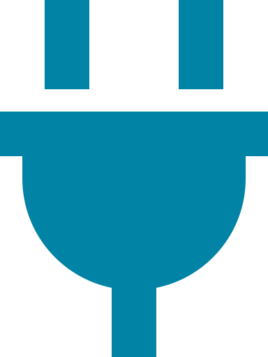 Blue electrical plug icon on a white background