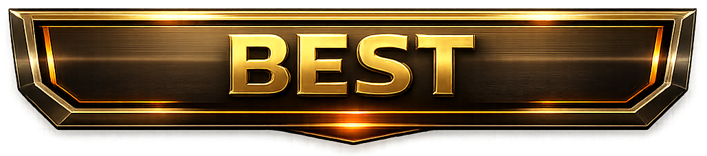 Gold badge with the word “BEST” in bold letters on a black and orange background