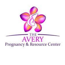 Logo for The Avery Pregnancy & Resource Center featuring a stylized magenta and orange flower with an abstract figure.