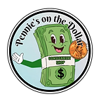 Cartoon green dollar character with apple and coin, waving inside a circular logo reading “Pennie’s on the Dollar”