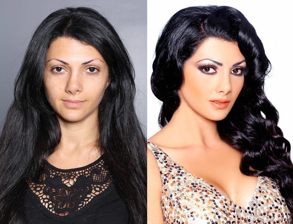 Close Up Before and After Image of a Black Haired Woman — in Glendale, CA — AML Academy Makeup & Hair