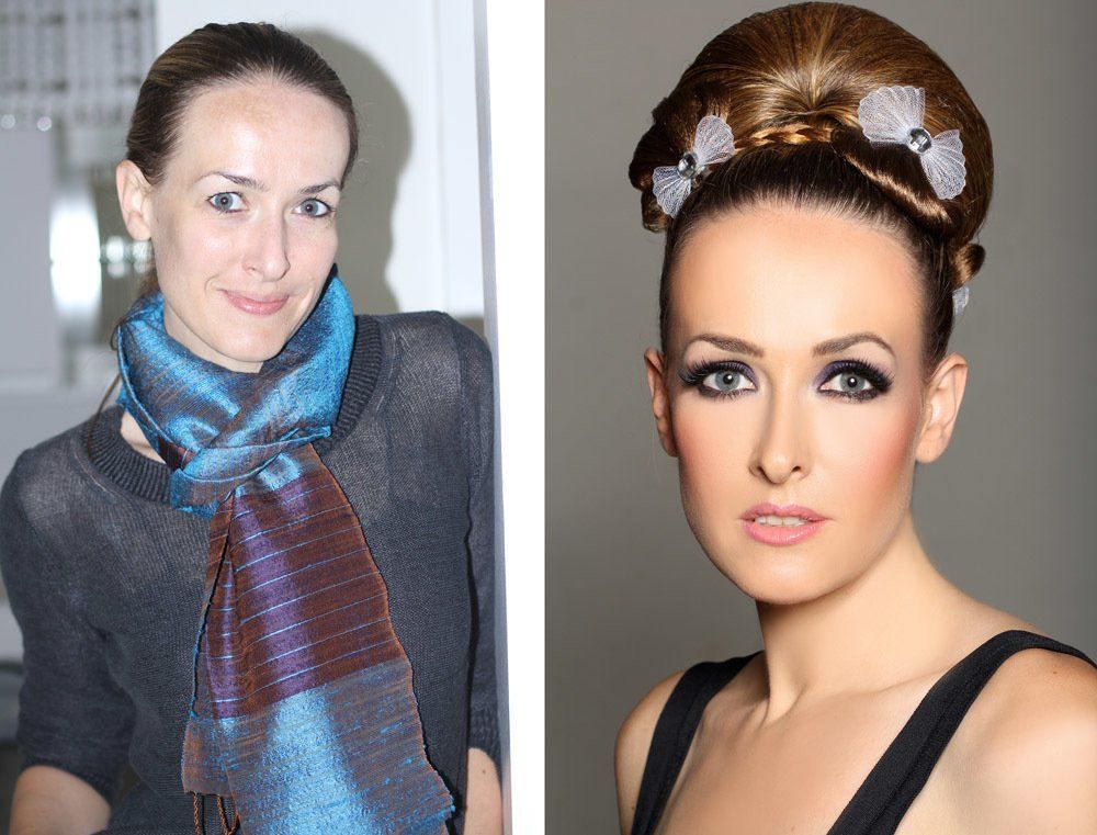 Before and After Image of a Woman Wearing a Scarf — in Glendale, CA — AML Academy Makeup & Hair