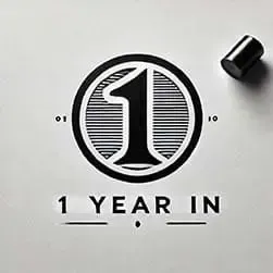 A black and white logo with a number one in a circle.