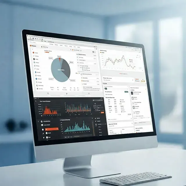 A computer monitor with a bunch of graphs on it