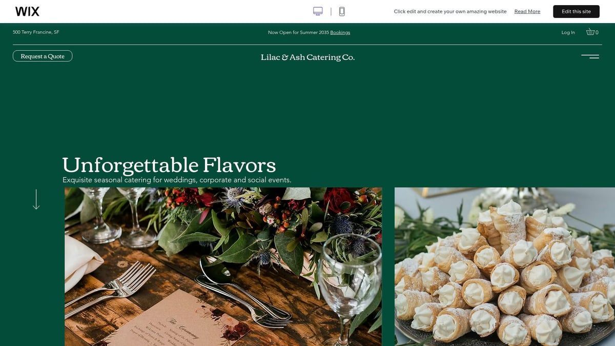 Website with a dark green header;