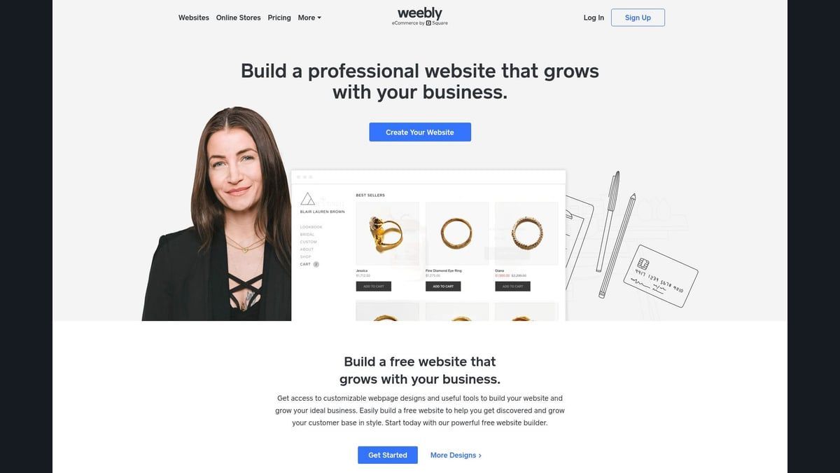 Woman on website, showcasing product, text