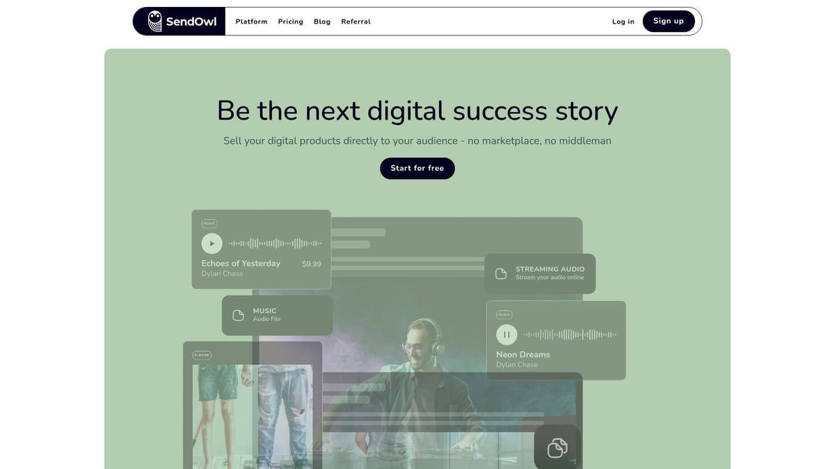 Greenish landing page with headline 