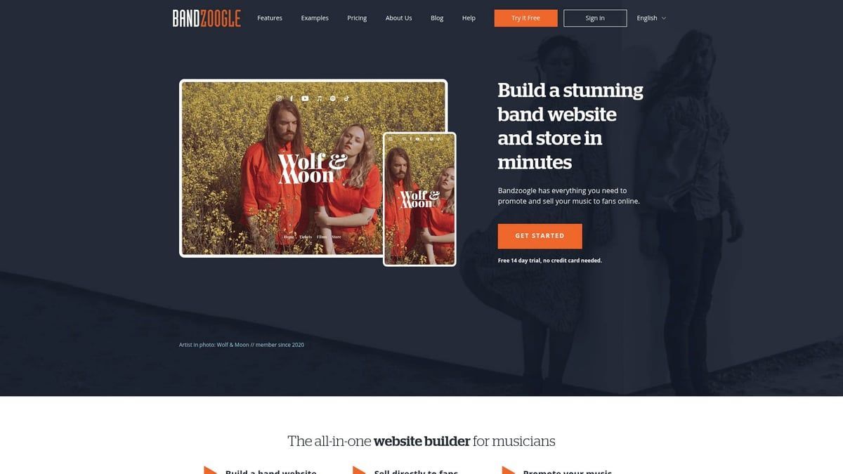 Website homepage: People in field, text 