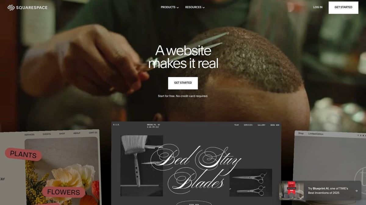 Barber cutting hair, website landing page with examples of website designs.