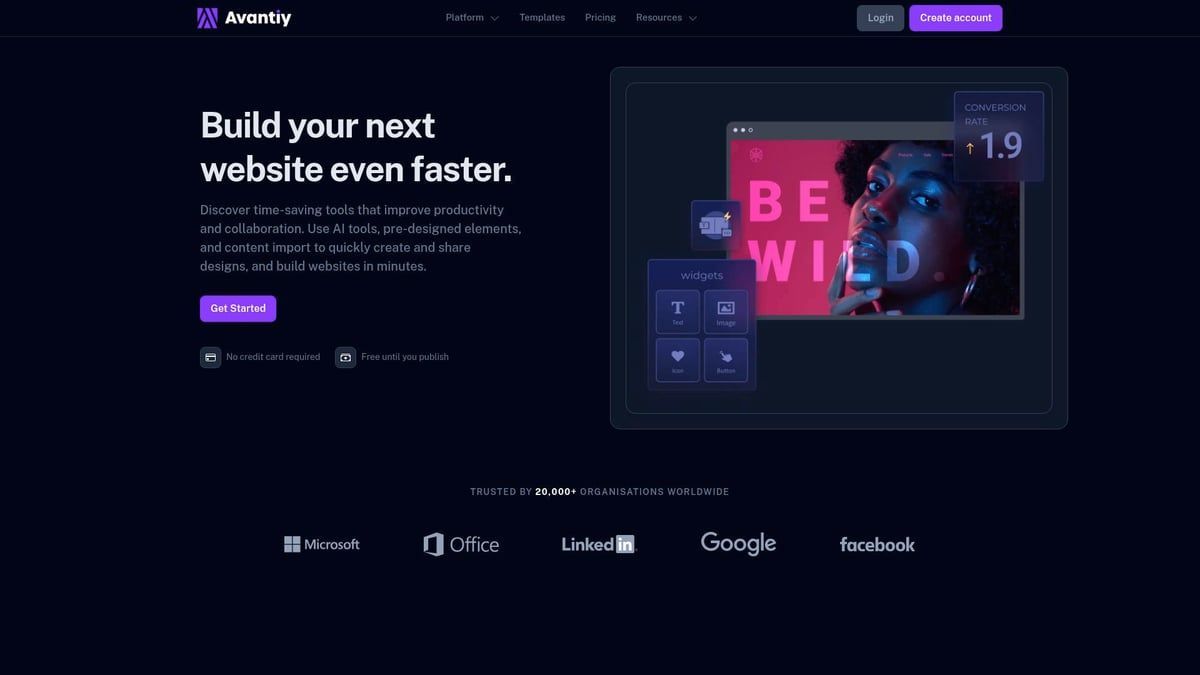 Website interface showcasing a website builder with a stylized 