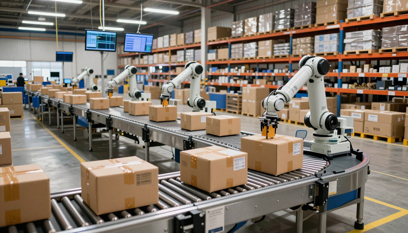 Packages being processed in a modern distribution center for an eCommerce business.