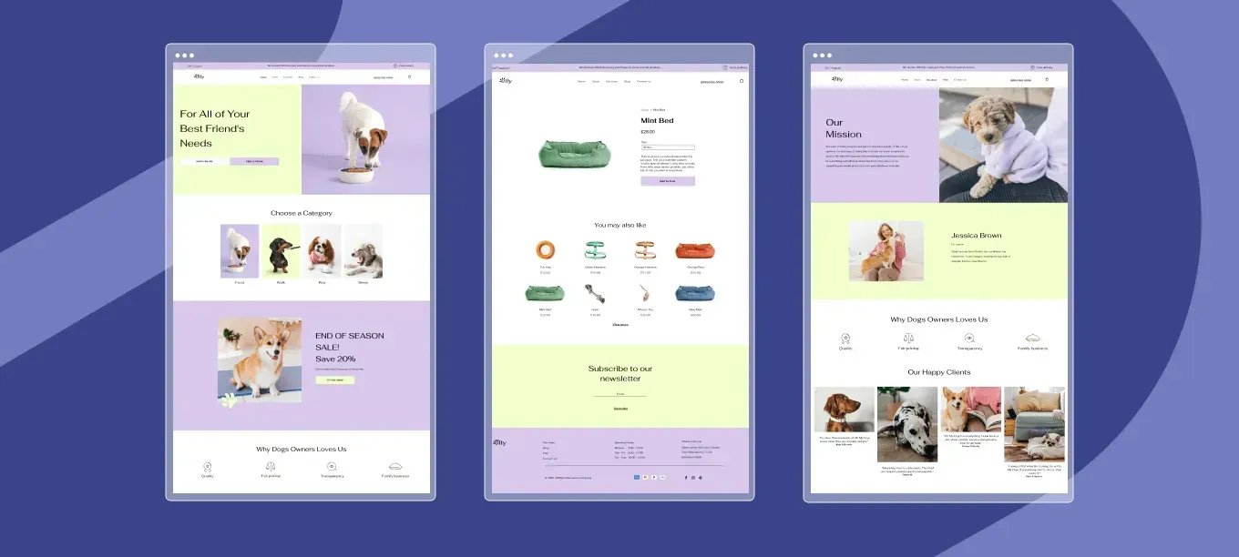 Preview of Avantiy’s dog store template for online pet shops