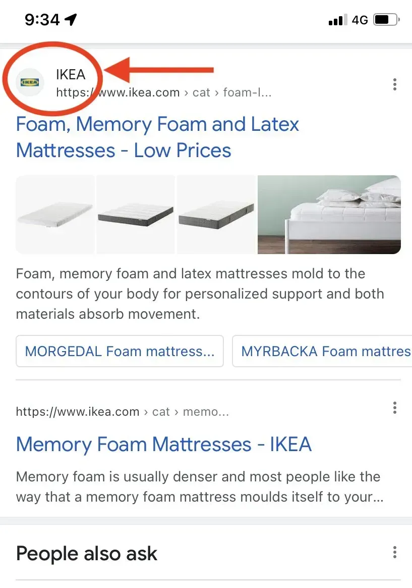 A phone screen shows a search for memory foam mattresses.