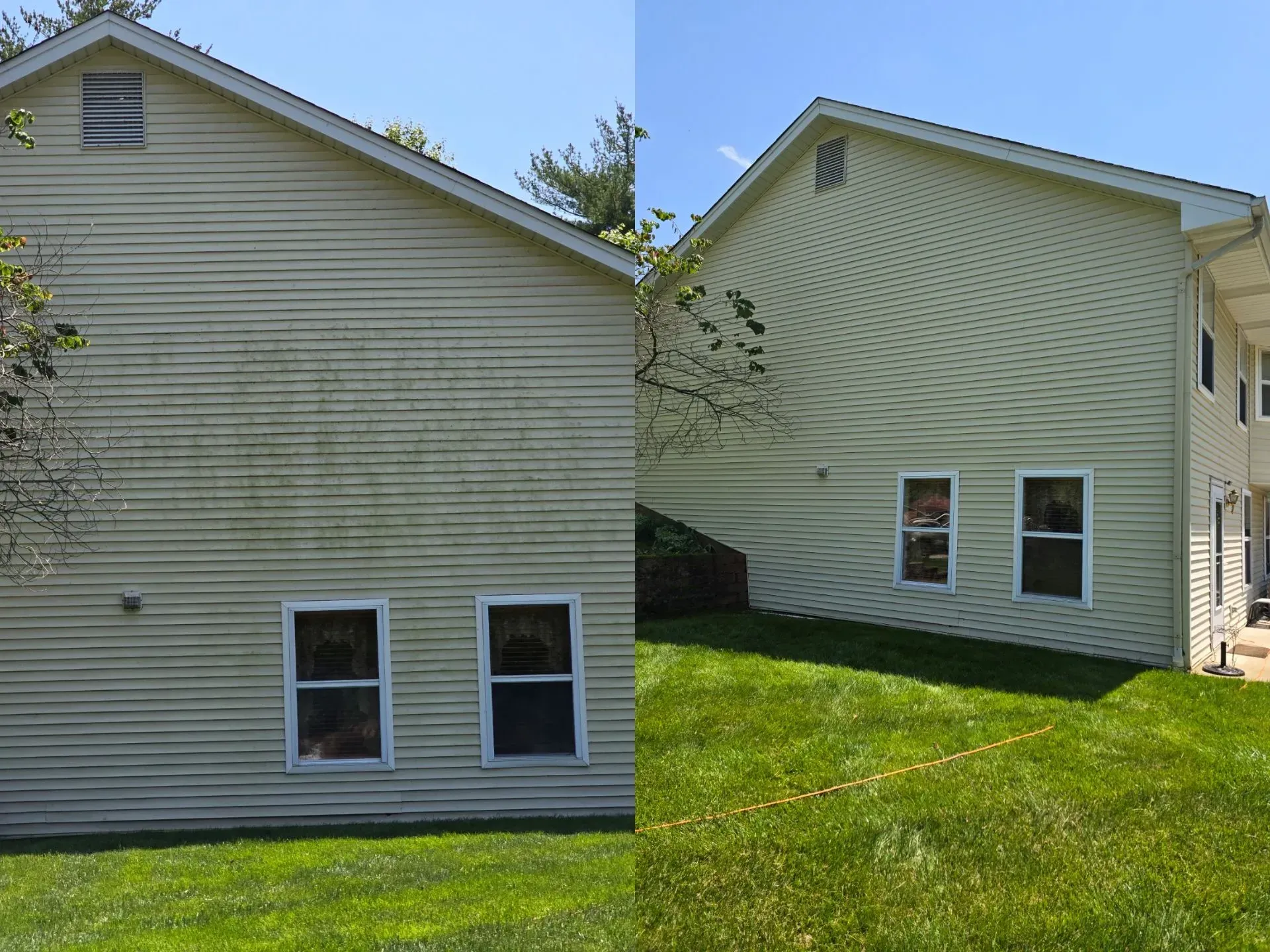 There is a before and after picture of a house.