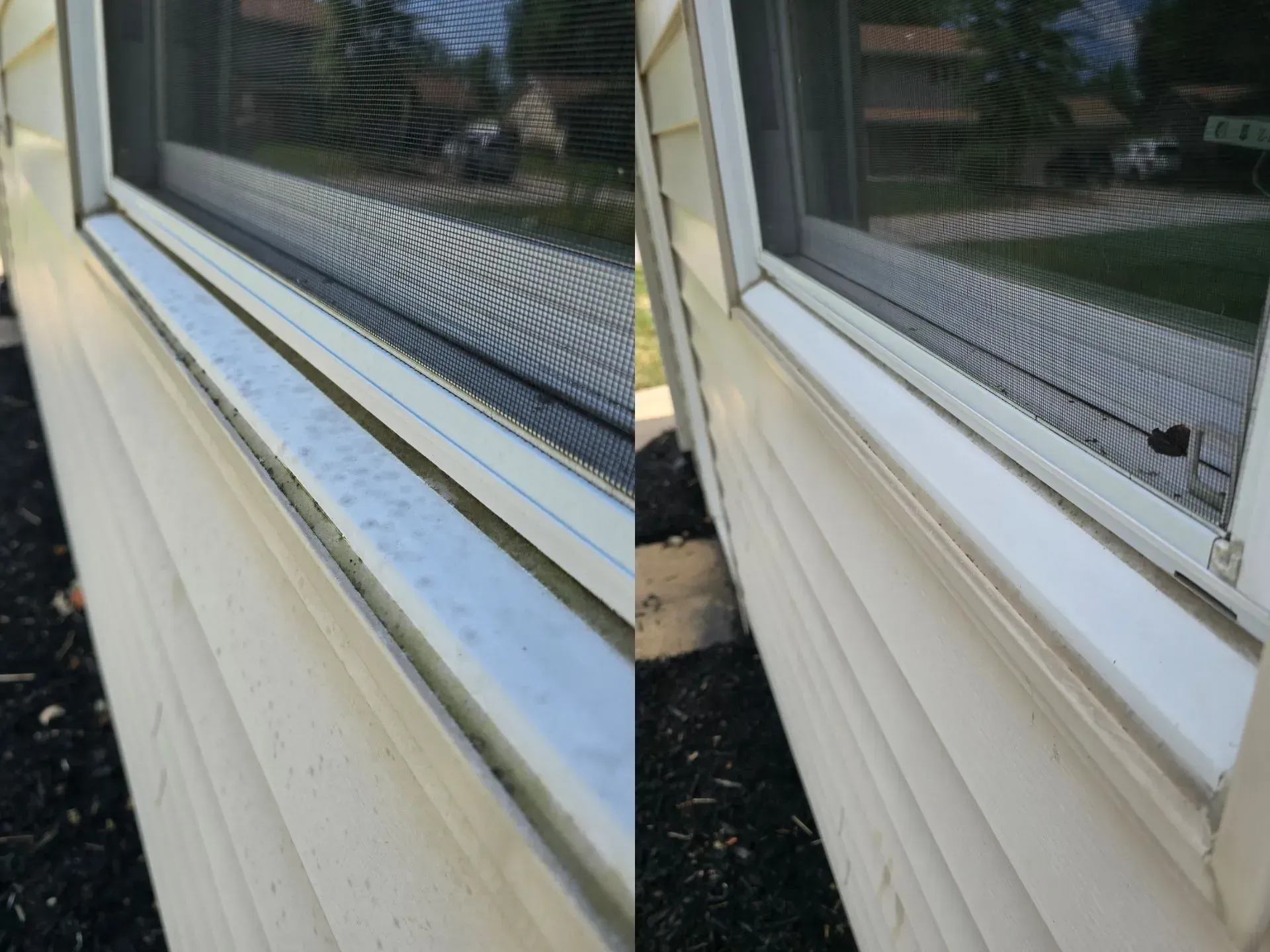 A before and after picture of a window on a house.