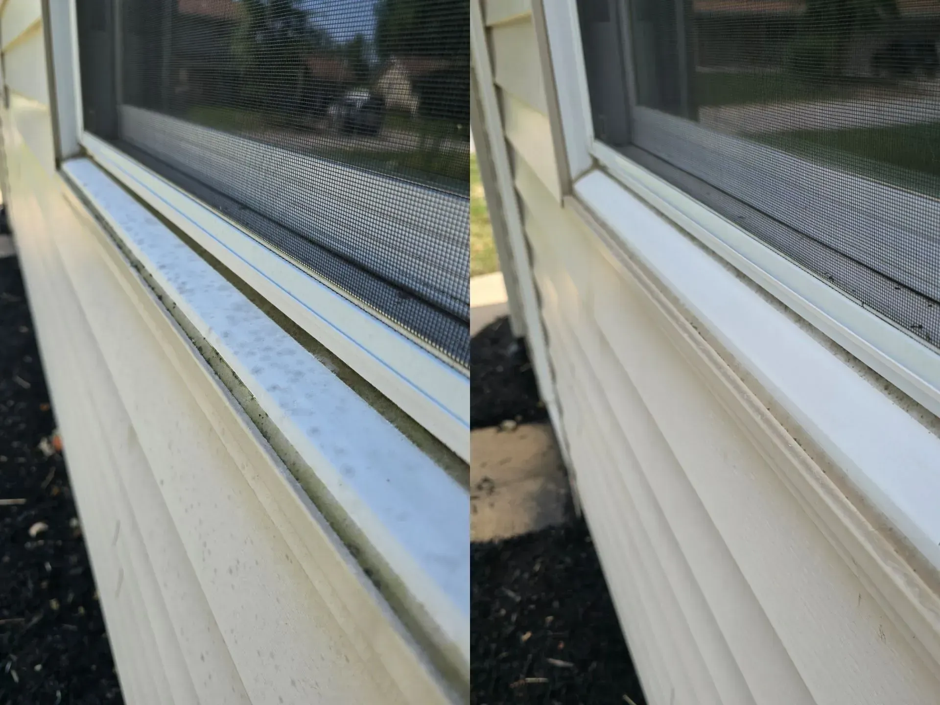 A before and after picture of a window on a house.