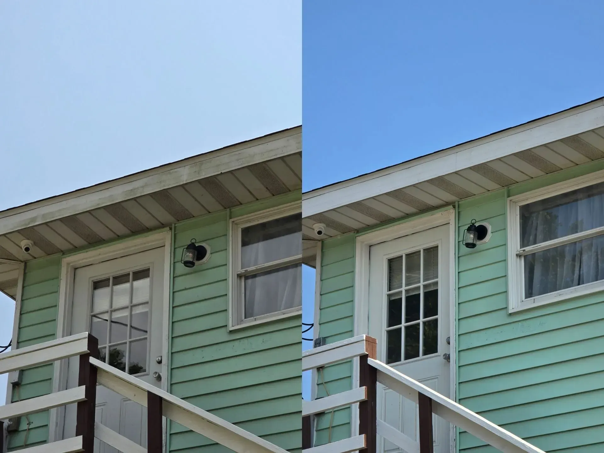 A before and after picture of a green house