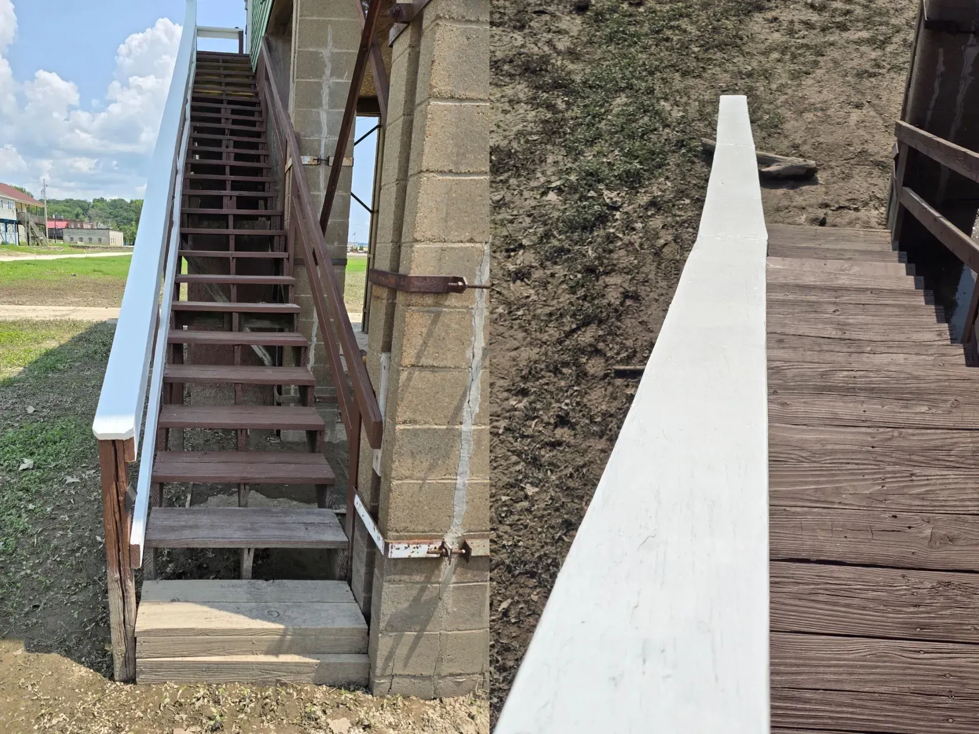 A picture of a staircase and a picture of a bridge