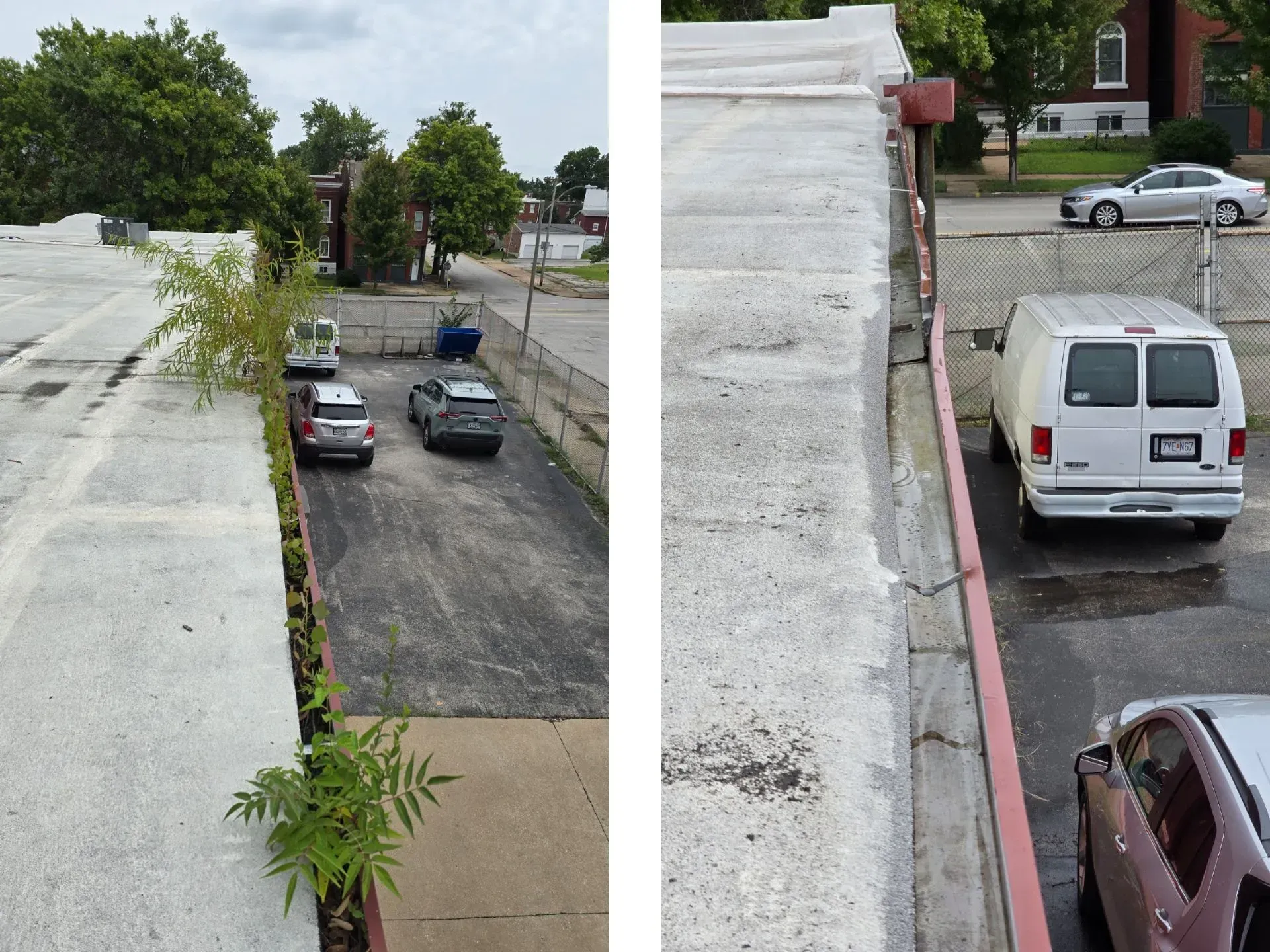 A white van is parked on the side of the road