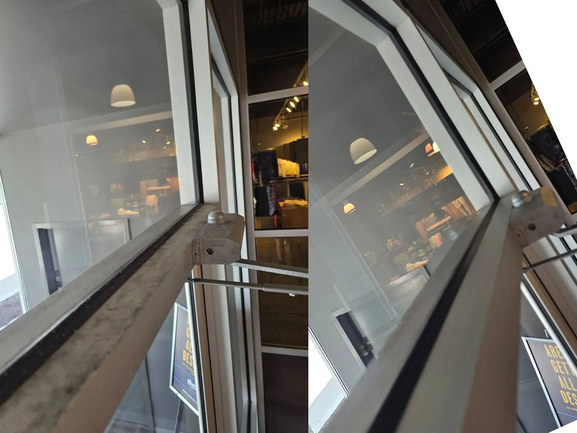 A reflection of a building in a glass window