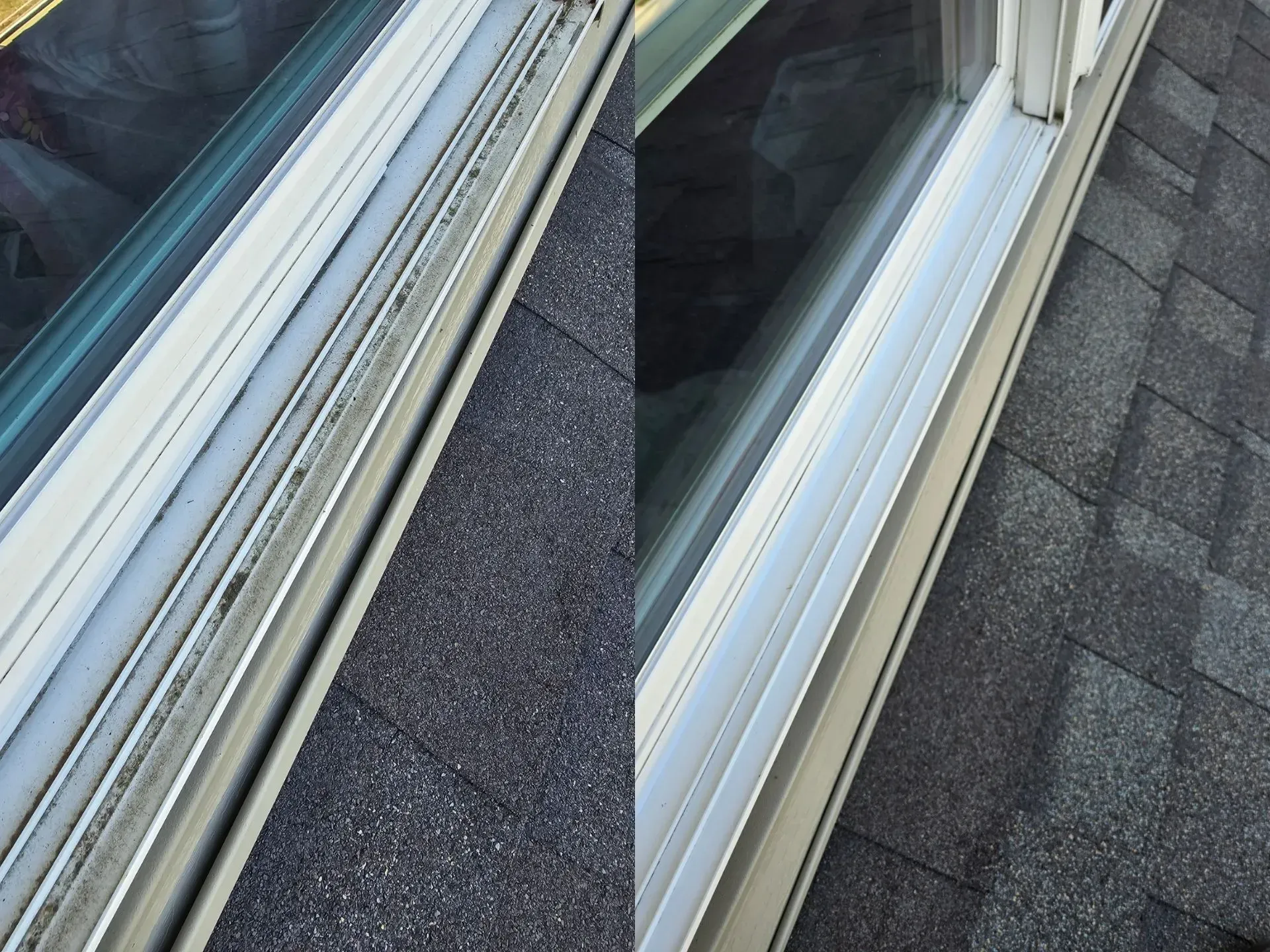 A picture of a window before and after being cleaned