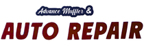 "Advance Muffler & Auto Repair" logo in maroon and dark blue.