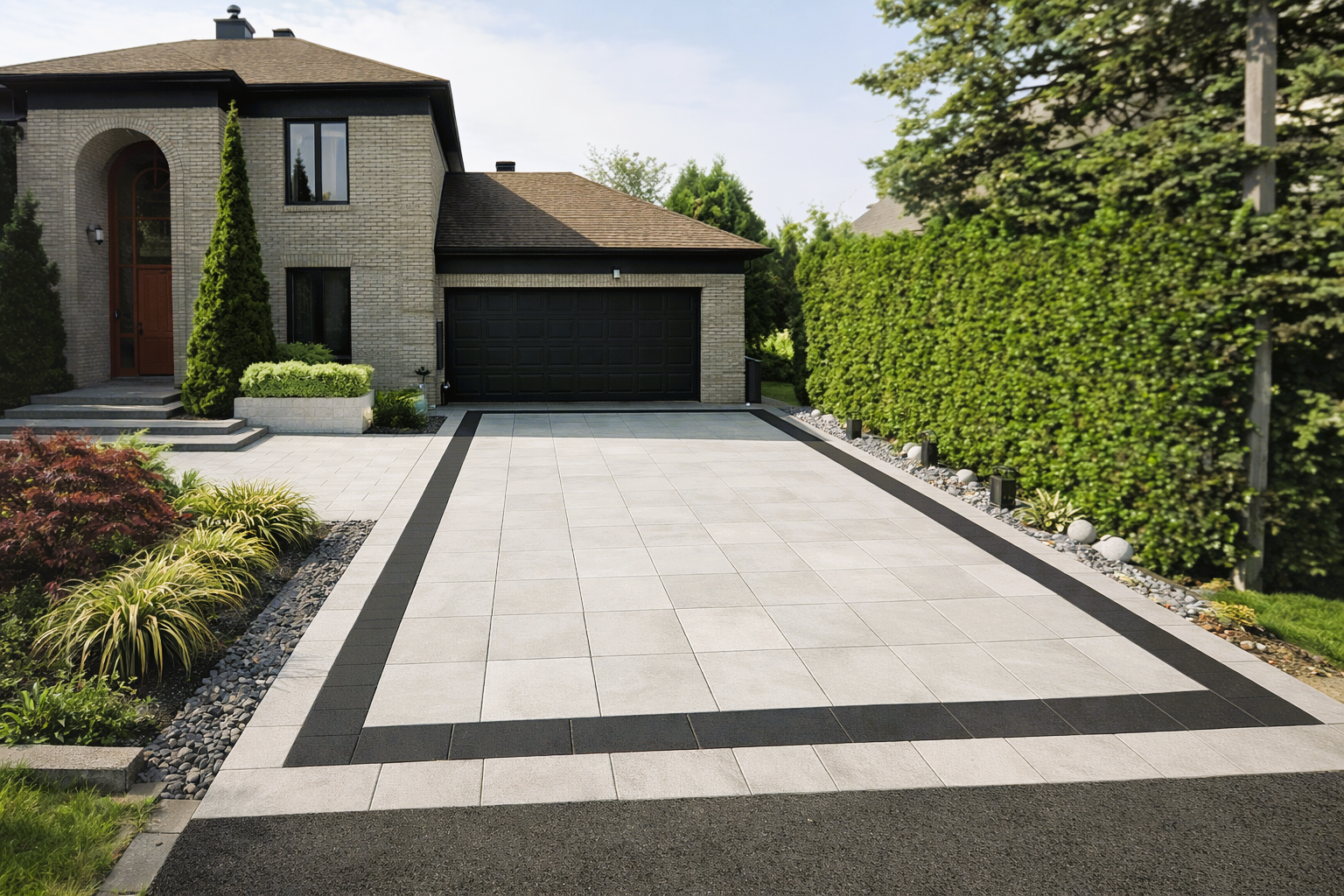 Une personne déroule du gazon sur la terre, à côté d'un chemin en béton, et une autre personne en arrière-plan.