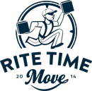 Logo of a man running with boxes, inside a circle. Text "Rite Time Move."