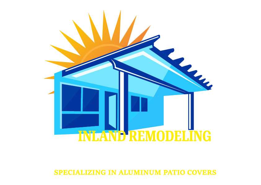 A logo for inland remodeling specializing in aluminum patio covers