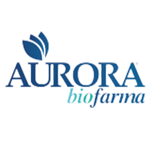 Logo di Aurora Biofarma. Testo blu scuro
