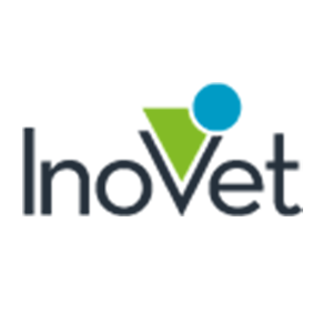 Logo InoVet con testo grigio scuro, triangolo verde rivolto verso l'alto e cerchio blu.