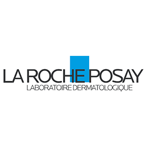 Logo La Roche-Posay con quadrato blu e testo 